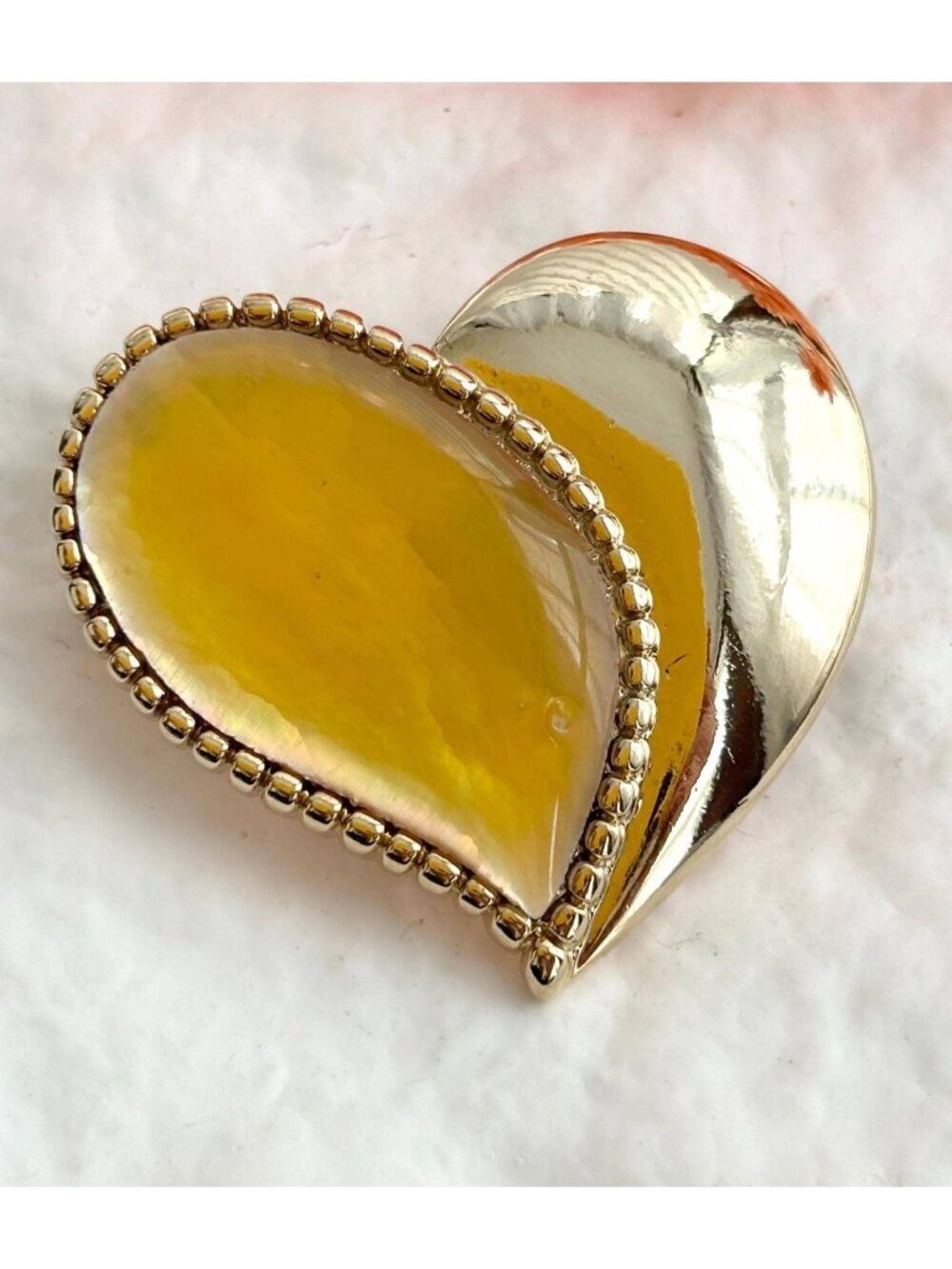 Enameled Heart Shaped Gold Toned 80's Vintage Costume Jewelry Brooch | Lapel Pin